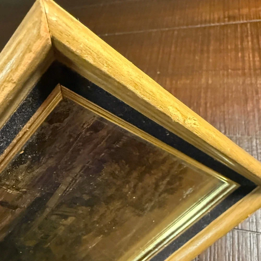 Vintage Currier & Ives Gold‎ Foil Etched Art Farmhouse Landscape Wood Frame 6x8